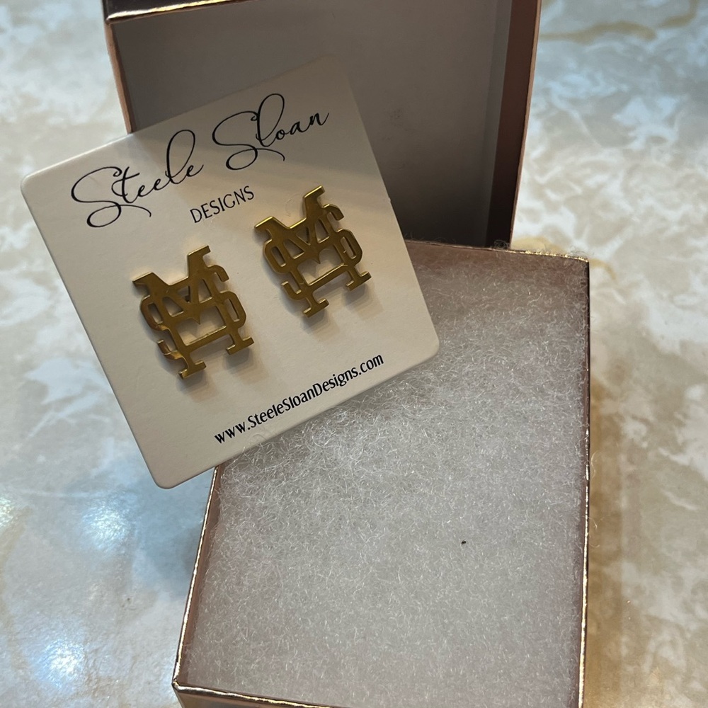 Gold Mississippi State Earrings - Picture 3 of 3
